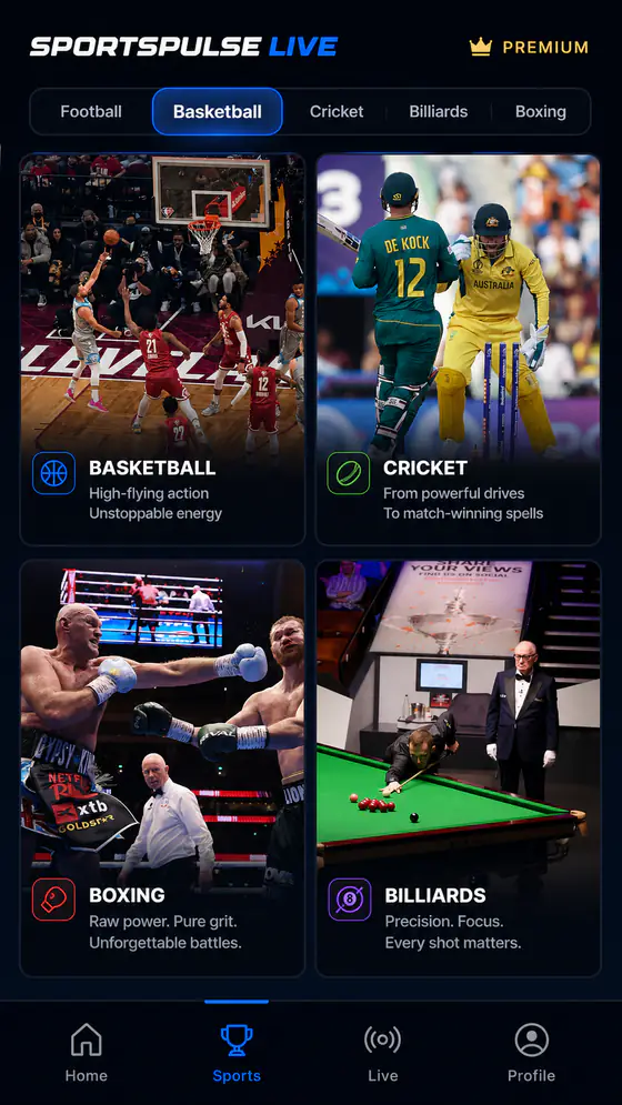 SPORTSPULSE LIVE sports categories preview